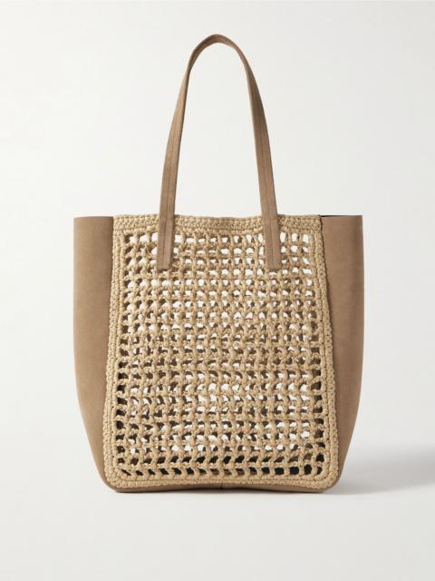 KHAITE Zoe small suede and crocheted raffia tote Neutral