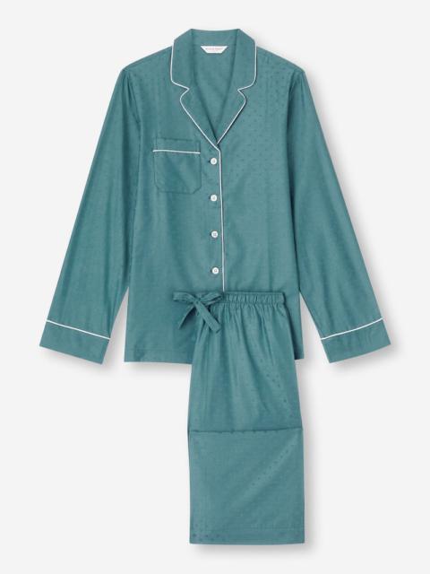 Derek Rose Women's Pyjamas Kate 9 Cotton Jacquard Teal