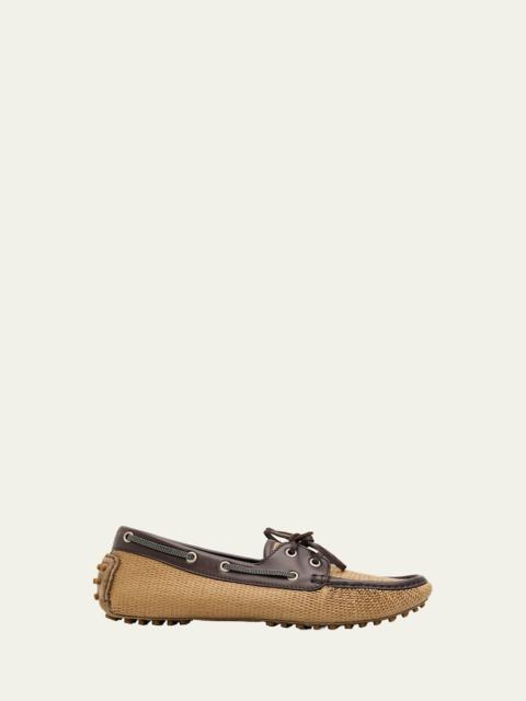 Brunello Cucinelli Raffia & Leather Boat Shoes