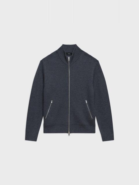 Theory Ribbed Zip-Up Cardigan in Merino Wool