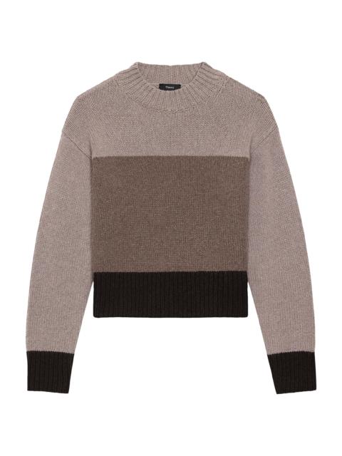 Theory Women's Colorblock Crewneck Sweater - Light Heather Brown Multi