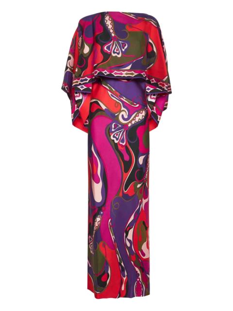 PUCCI Pucci Orchidee-print Cape-detail Maxi Dress