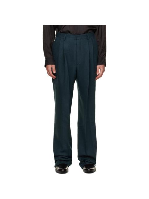 Dries Van Noten Green Pleated Wool Trousers