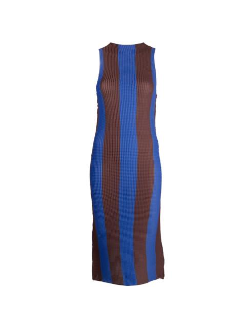 pleated striped midi dress
