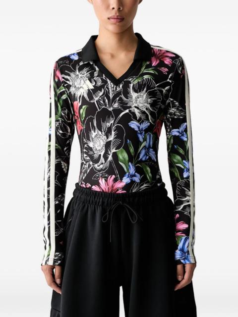 adidas floral-print side-stripe bodysuit