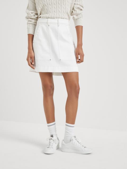 Brunello Cucinelli Garment-dyed comfort denim mini carpenter skirt with shiny tab