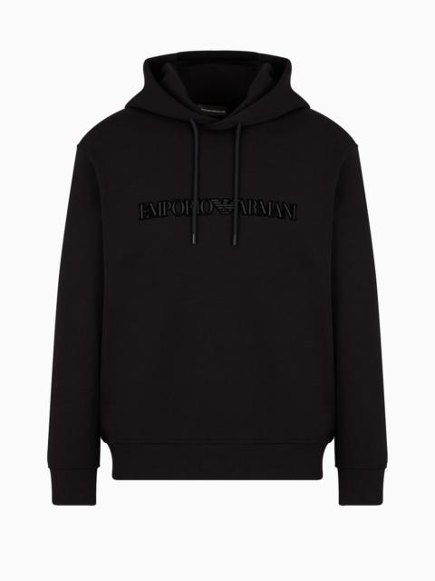 Double-jersey hooded sweatshirt with flocked logo