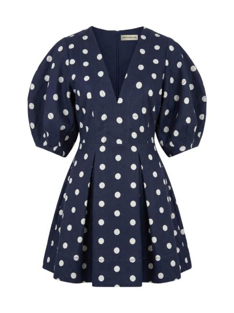 NICHOLAS Women's Josefa Linen-Blend A-Line Minidress - Navy Polka Dot