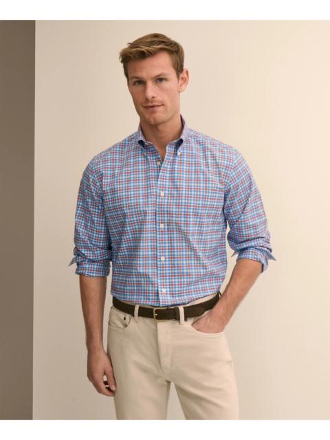 Brooks Brothers Stretch Supima® Cotton Non-Iron Broadcloth Polo Button-Down Collar, Check Sport Shirt