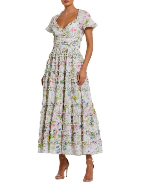 MAC DUGGAL Women's Floral Ruffle Open-Back Cocktail Dress - White Multi