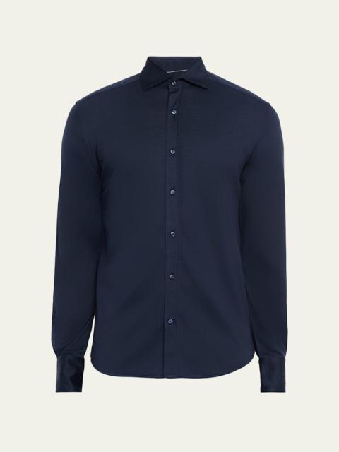 Brunello Cucinelli Men's Silk and Cotton Jersey Long-Sleeve Polo Shirt