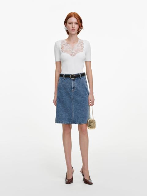 self-portrait White Lace Bib Knit Top