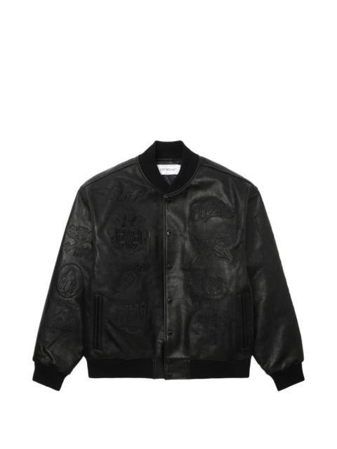 Off-White logo-embossed leather jacket