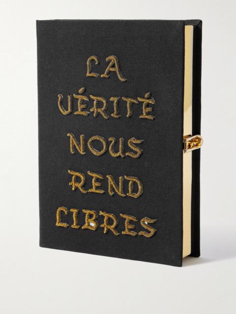 Olympia Le-Tan La Vérité Nous Rend Libre Embroidered Canvas Clutch