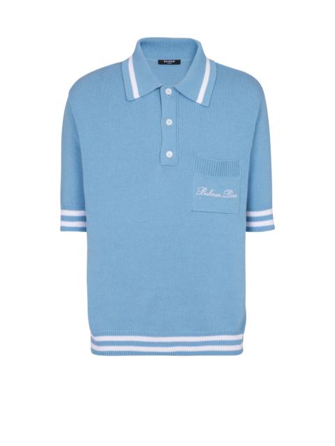 Wool polo shirt with Balmain Signature embroidery