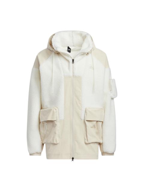 adidas patch fleece cargo jacket 'Cream White' HN9017