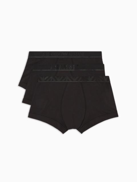 EMPORIO ARMANI THREE-PACK OF ASV SHINY LOGOBAND ORGANIC-COTTON BOXER BRIEFS