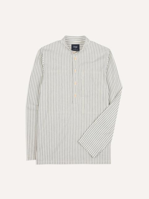 Drake's Indigo Stripe Cotton Mandarin Collar Popover Shirt