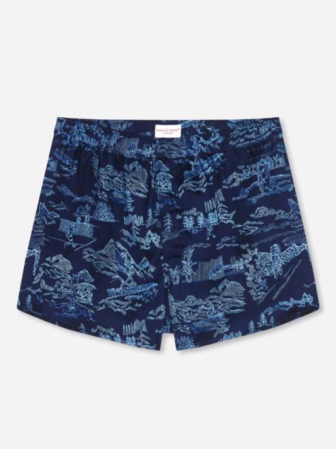 Derek Rose Men's Modern Fit Boxers Brindisi 84 Silk Satin Navy