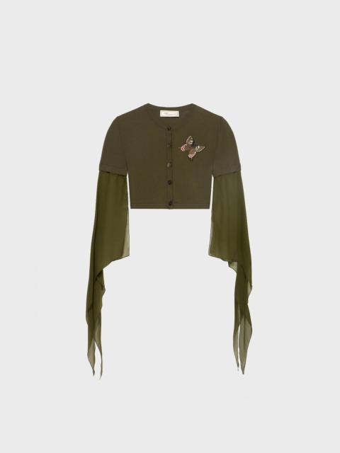 Blumarine CARDIGAN WITH EMBROIDERY AND GEORGETTE SLEEVES
