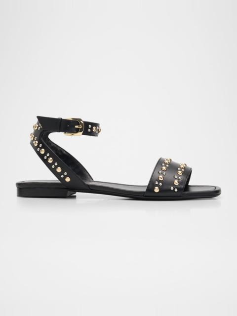Stuart Weitzman Perry Embellished Leather Flat Sandals