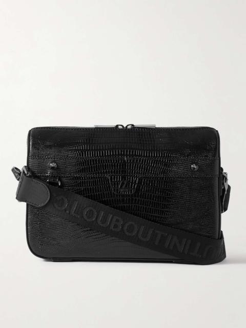 Christian Louboutin Ruisbuddy Studded Rubber-Trimmed Full-Grain Leather Messenger Bag