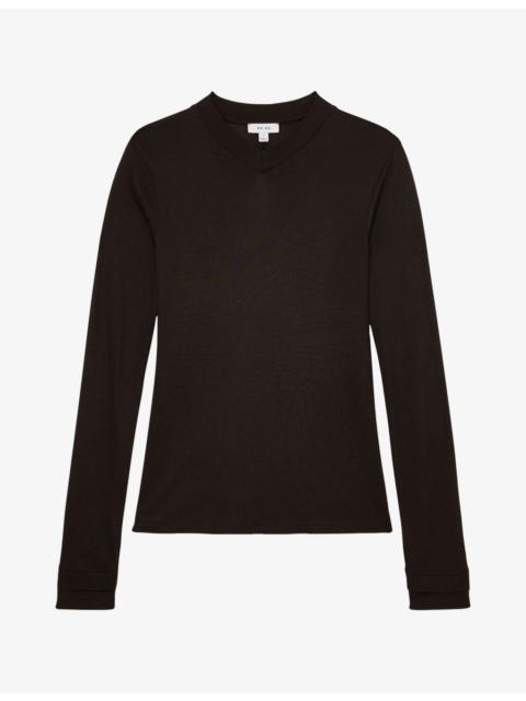 REISS Bordy High V-Neck Woven Top