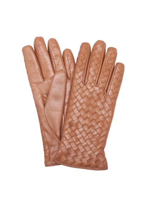 Intrecciato Leather Gloves brown