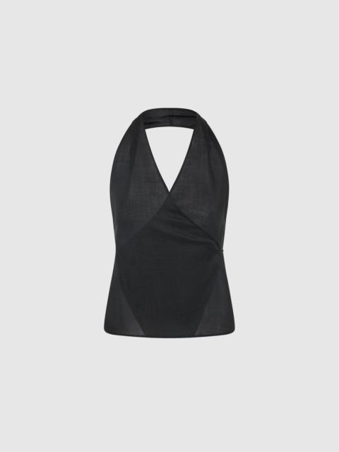 ST. AGNI Transparent Wrap Halter Top - Black