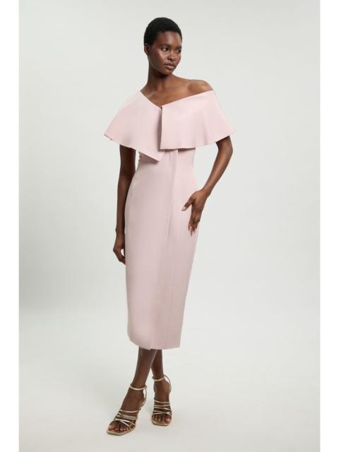 KAREN MILLEN Petite Polished Linen Blend Asymmetric Fold Detail Tailored Midi Pencil Dress