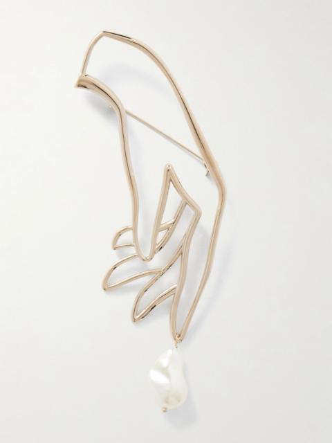 Erdem Hand gold-tone pearl brooch Gold