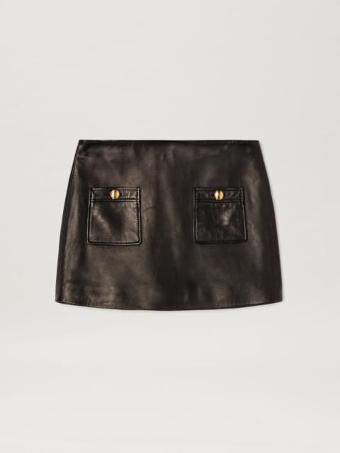 Buttons Leather Mini Skirt