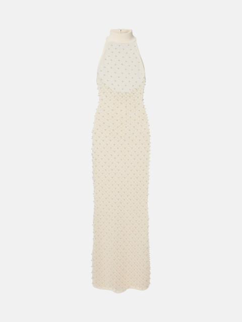David Koma Crochet embellished turtleneck gown
