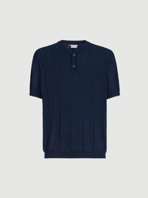 Brunello Cucinelli Linen and cotton textured rib knit T-shirt with Henley collar
