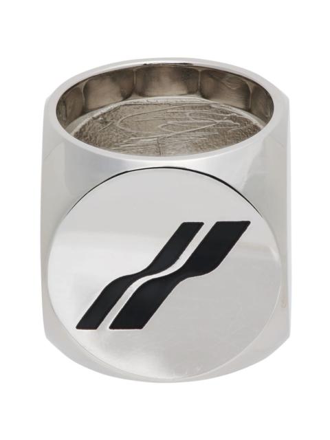 We11done Silver & Black Logo Dice Ring