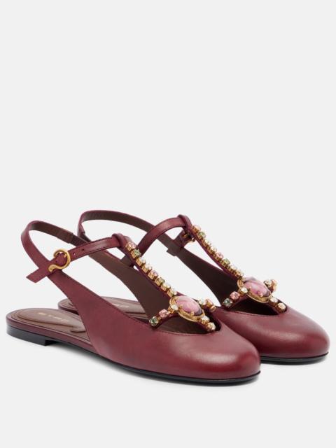 Etro Embellished leather slingback flats