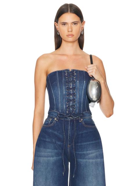MÔNOT Lace Up Denim Corset Top