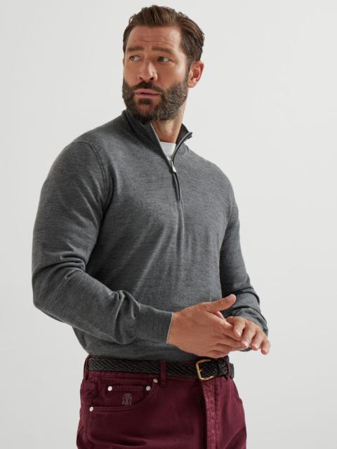 Brunello Cucinelli Virgin wool and cashmere lightweight sweater with half-zip