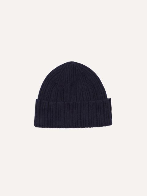 Drake's Navy Angora Lambswool Ribbed Knit Cap