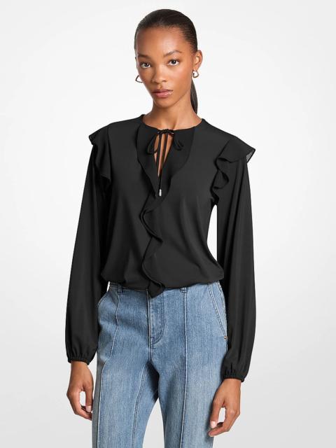 MICHAEL KORS Ruffled Georgette Long-Sleeve Top