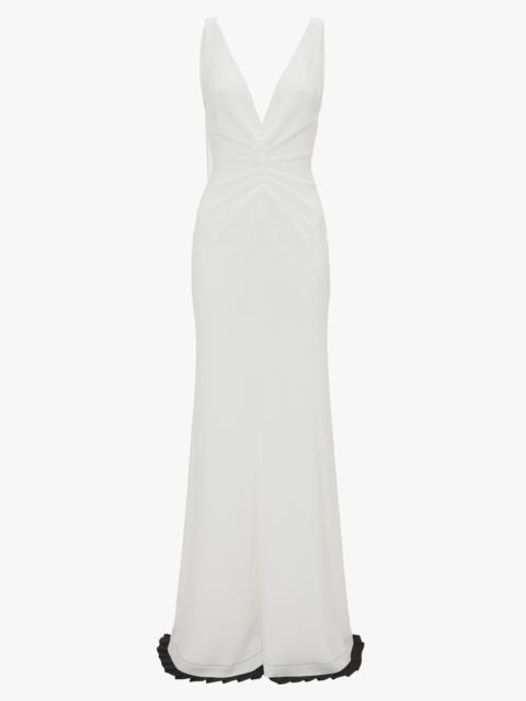 Exclusive V-Neck Gathered Waist Floor-Length Gown In Ivory