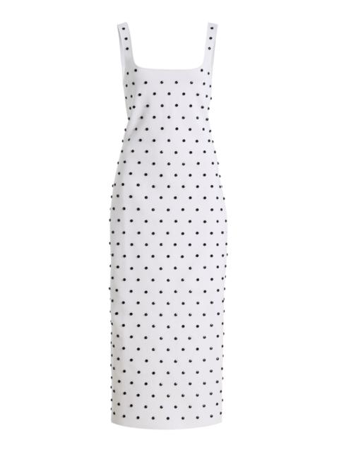 CAROLINA HERRERA Embellished Dot Novelty Knit Midi Dress black/white
