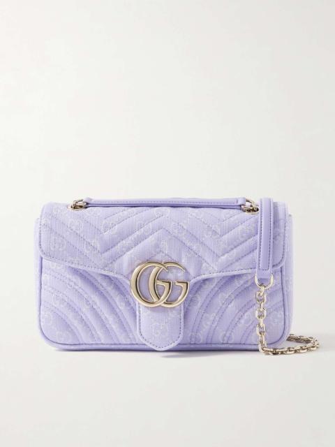 GUCCI GG Marmont 2.0 embellished leather-trimmed matelassé twill-jacquard shoulder bag Purple