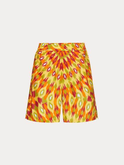 Valentino SILK AND COTTON BERMUDA SHORTS WITH ROUND RAIN PRINT