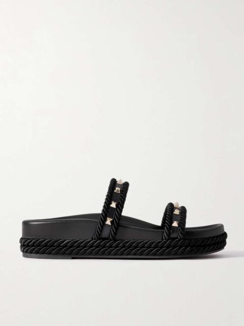 Valentino Rockstud rope-trimmed studded leather slides Black
