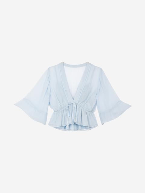 The Kooples BLUE RUFFLED BLOUSE
