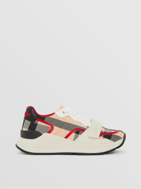 Burberry Check Nylon and Leather Sneakers