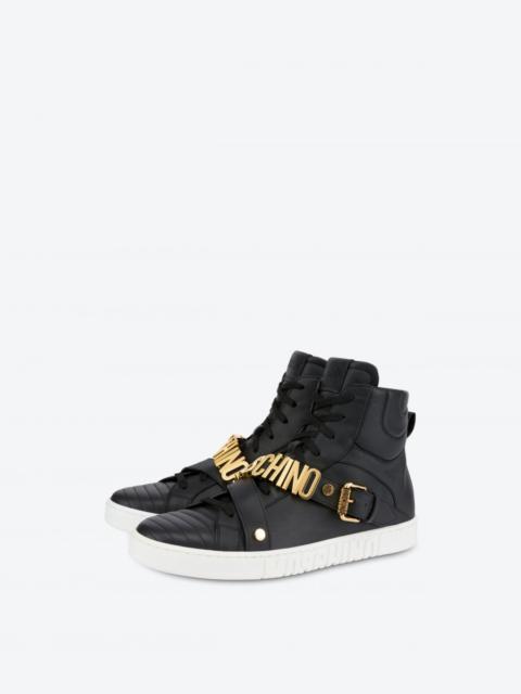 Moschino HIGH SNEAKERS IN CALFSKIN LOGO LETTERING