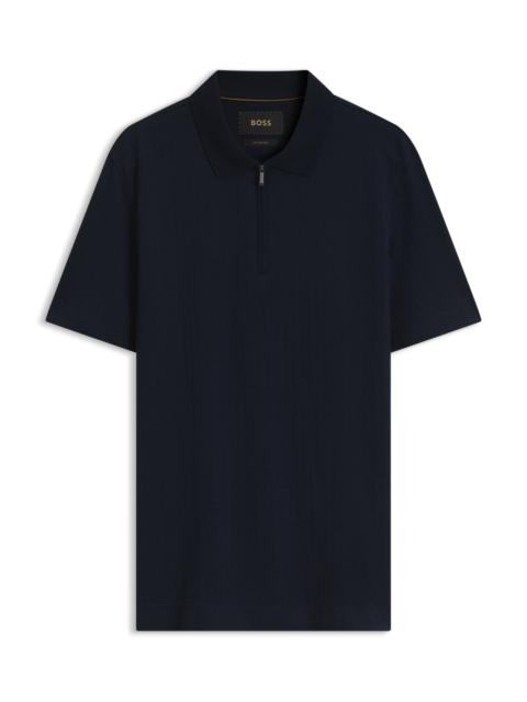 BOSS ZIPPER-NECK POLO SHIRT IN A COTTON-SILK BLEND