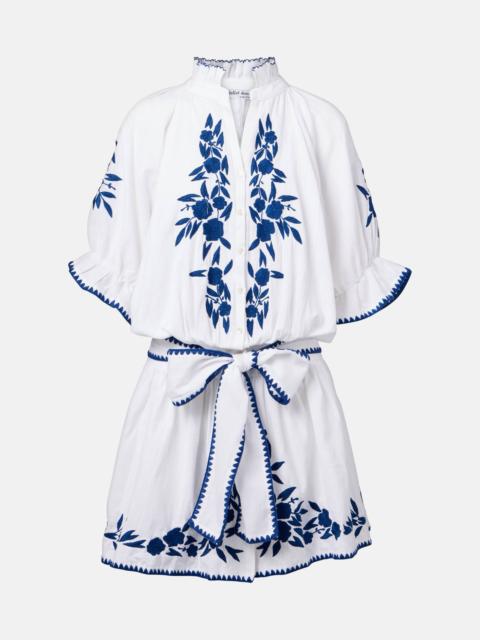 juliet dunn Embroidered cotton and linen minidress